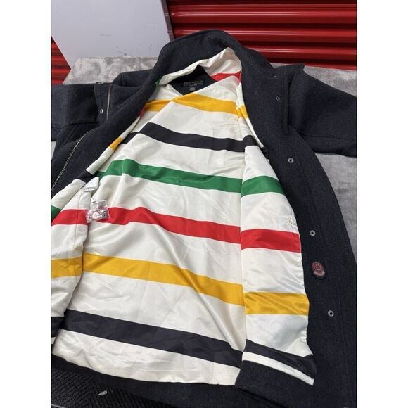 NWOT Pendleton Cascade Wool Coat Charcoal Funnel Neck Stripe Lining Women’s sz L - Picture 9 of 16